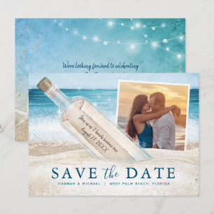 Save The Date Message dans une bouteille Photo Mariage à la plag