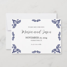 Save The Date Mexican Talavera Black Floral Minimalist Wedding