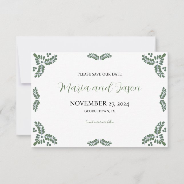 Save The Date Mexican Talavera Green Floral Minimalist Wedding (Devant)