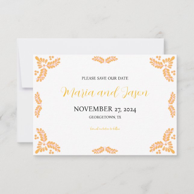 Save The Date Mexican Talavera Yellow Floral Minimalist Wedding (Devant)