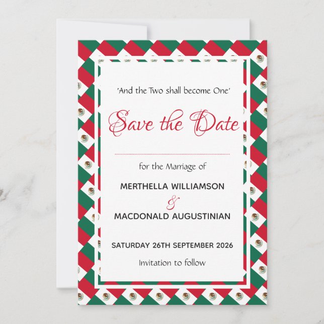 Save The Date MEXICO Mariage de célébration Patriotique Personna (Devant)