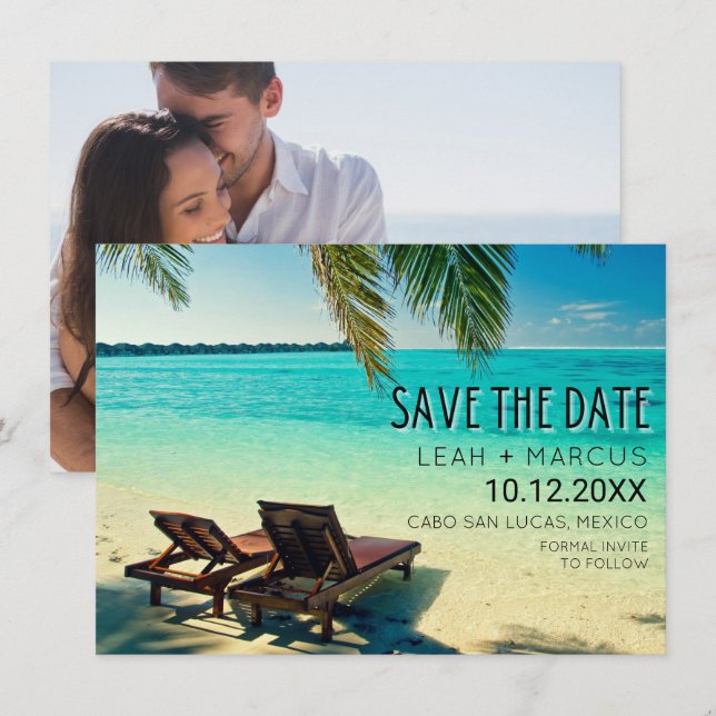 Save The Date Mexique Destination Beach Wedding Enregistrer la d (Devant / Derrière)