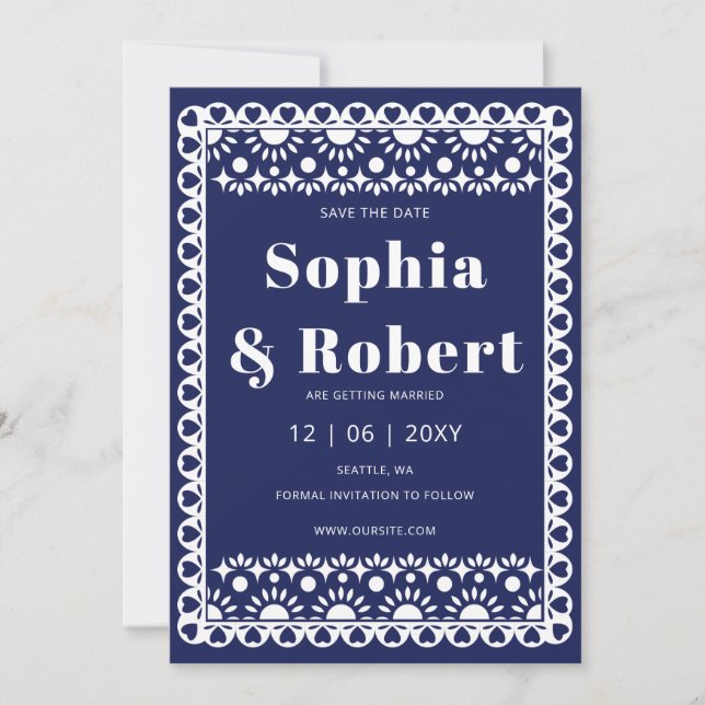 Save The Date Mexique Fiesta Marine Papel Picado Boho Mariage (Devant)