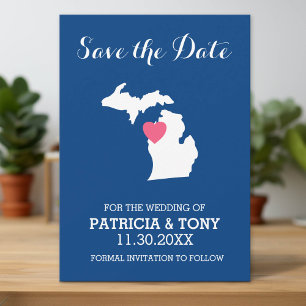 Save The Date Michigan State Map with Custom Love Heart and Name