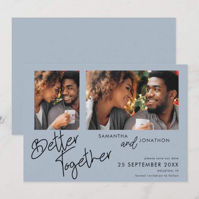 Save The Date Mieux Ensemble Deux Photo Dusty Blue Enregistrer L (Devant / Derrière)
