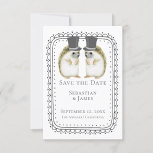 Save The Date Mignonne Hérisson Gay Mariage Couple Enregistrer L