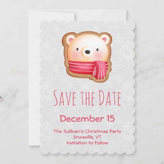 Save The Date Mignonne Ours Face Rouge Écharpe et Joues Rosy (Devant)