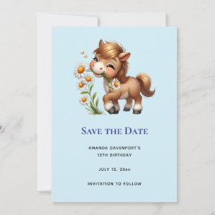 Save The Date Mignonne Pony Mange Manger Des Marguerites