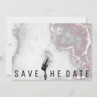 Save the Date Mikrofon Glitzer Rosa graue Marmorpl