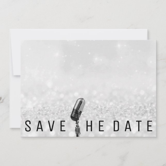 Save the Date Mikrofon Grau Glitzer Silver (Vorderseite)