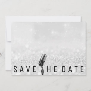 Save the Date Mikrofon Grau Glitzer Silver