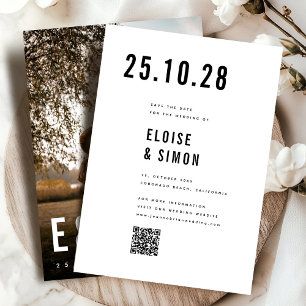 Save The Date Mini moderne Grand Gras Monogramme Photo QR Code