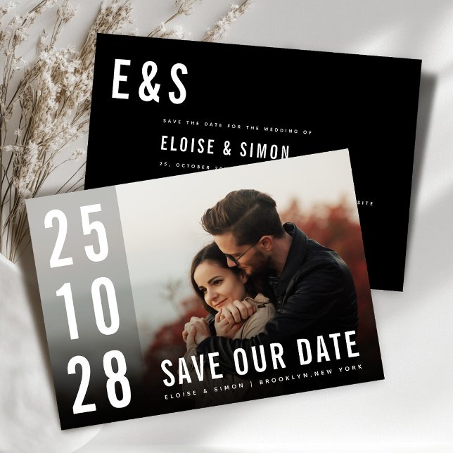 Save The Date Mini moderne Grand Gras Monogramme Photo QR Code (Modern Minimalist Big Bold Monogram Photo QR Code Save The Date)