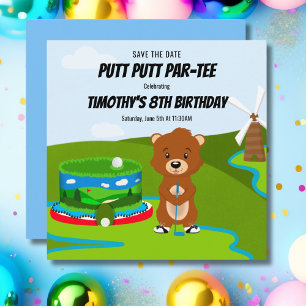 Save The Date Mini Putt Putt Anniversaire Mignon Gopher Fête Enf