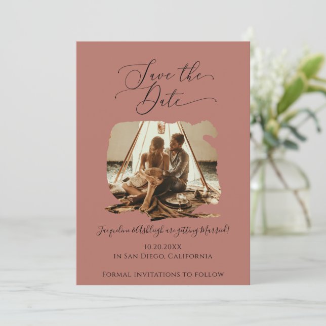 Save The Date Mini-Script Brosse Stroke Terracotta Photo (Debout devant)