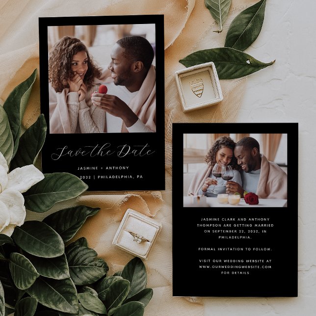 Save The Date Minimal 2-Photo Script Noir (Créateur téléchargé)