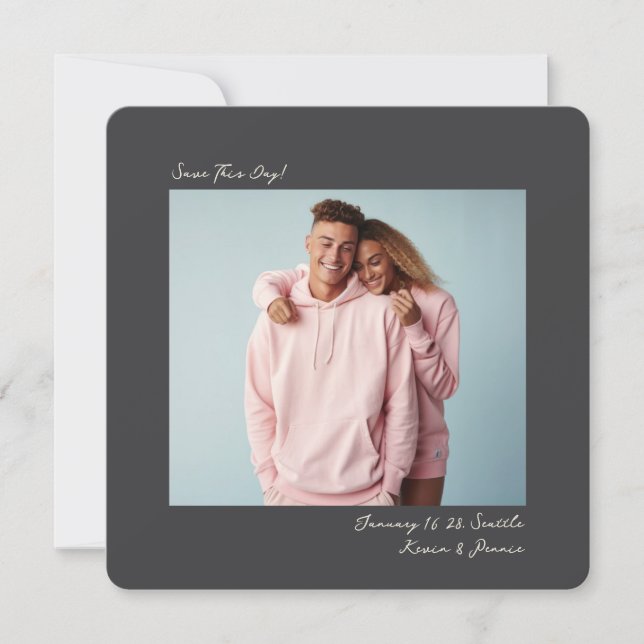 Save The Date minimal dark grey Insta Film Photo Wedding  (Devant)