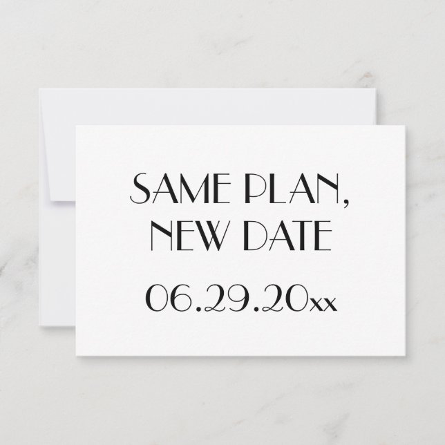 Save The Date Minimal Deco Mariage Blanc Même Plan Nouvelle Date (Devant)