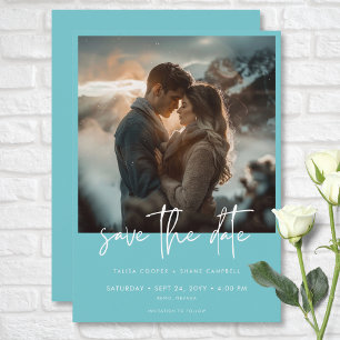 Save The Date Minimal Dusty Aqua Turquoise Modern Photo Mariage