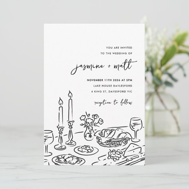 Save The Date Minimal Hand Drawn Whimsical Doodle Wedding Invite (Debout devant)