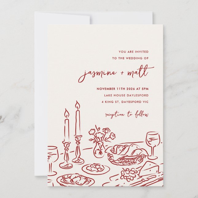 Save The Date Minimal Hand Drawn Whimsical Doodle Wedding Invite (Devant)