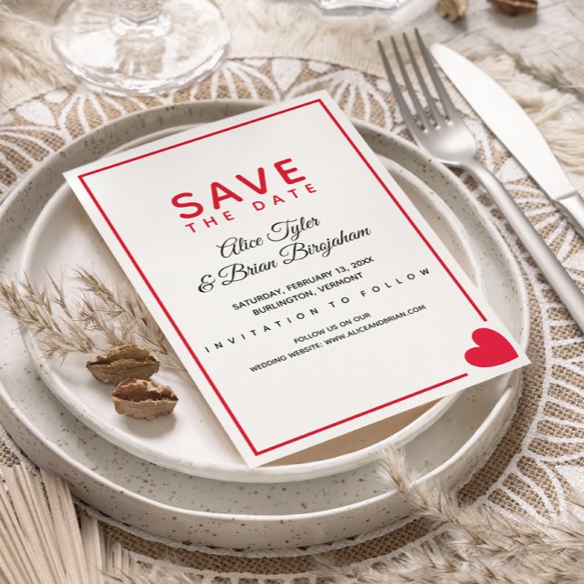 Save The Date Minimal moderne Red Heart Valentine Mariage (Créateur téléchargé)