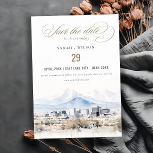 Save The Date Minimal Salt Lake City Utah Watercolor Mariage