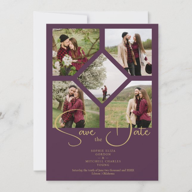Save The Date Minimal simple Mariage fantaisie 5 photos Collage (Devant)