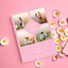 Save The Date Minimal Wedding Soft Blush Pink 4-Photos Collage