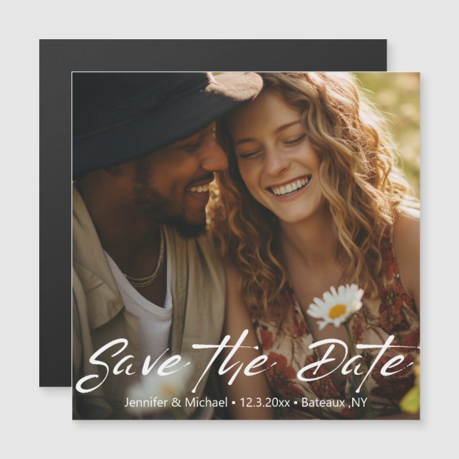 Save the Date minimaler Handschreibmagnet für Foto Magnetkarte (Vorne/Hinten)