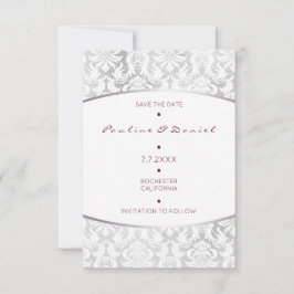Save The Date Minimalisme Économisez La Date Argent Rouge Damask