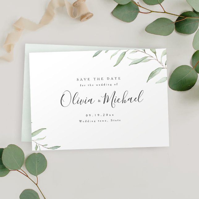 Save The Date Minimalisme verdure calligraphie simple enregistre (Minimal greenery simple calligraphy save the date)