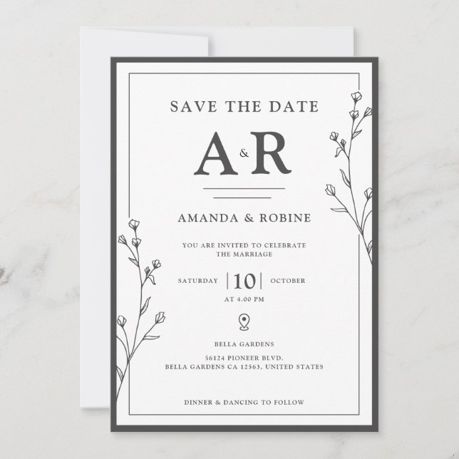 Save The Date Minimalist Black & White  (Devant)