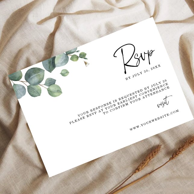 Save The Date Minimalist Eucalyptus Leaves RSVP Wedding Card (Créateur téléchargé)