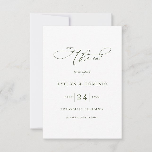 Save The Date Minimalist Typography Olive Green Wedding  (Devant)