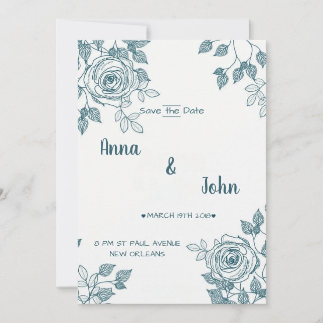Save The Date Minimaliste blanc & Turquoise floral Enregistrer l (Devant)