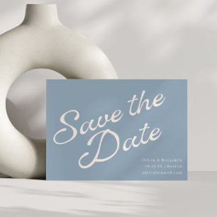 Save The Date Minimaliste Vintage Élégant Script Bleu Poussiéreu