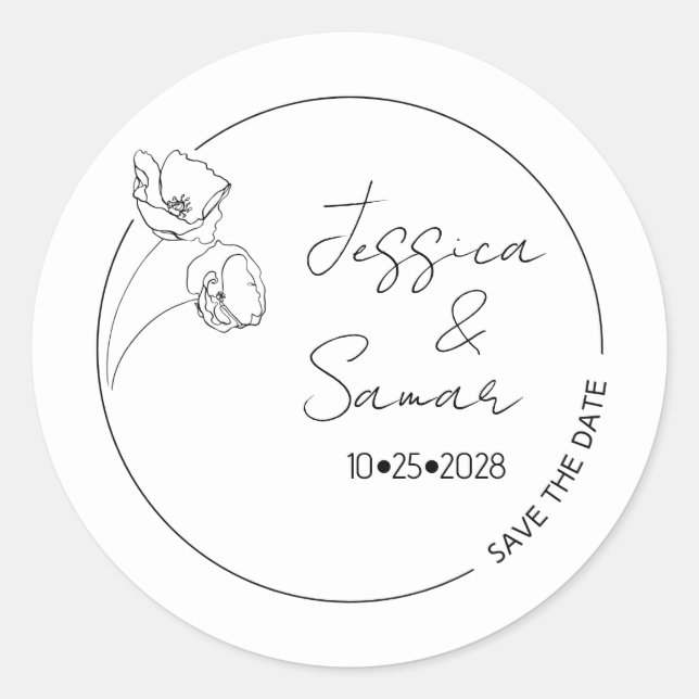 Save the Date Minimalistisch Poppy Wedding Runder Aufkleber (Vorderseite)