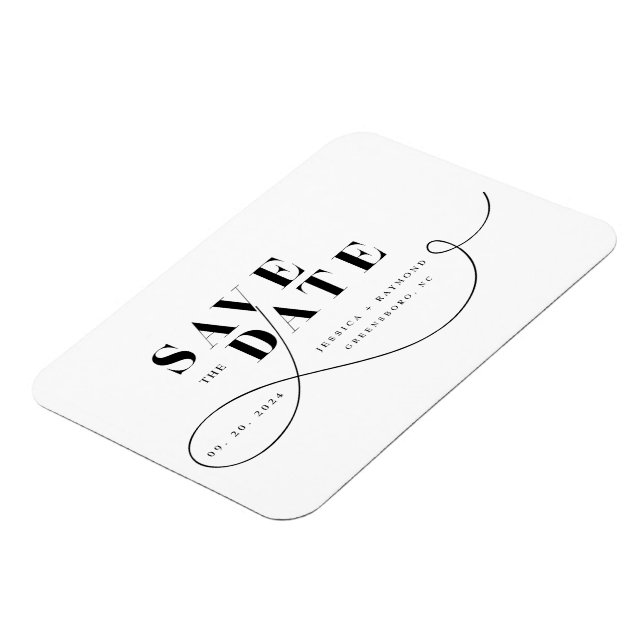 Save the Date Minimalistisch Schwarz-weiß Magnet (Linke Seite)