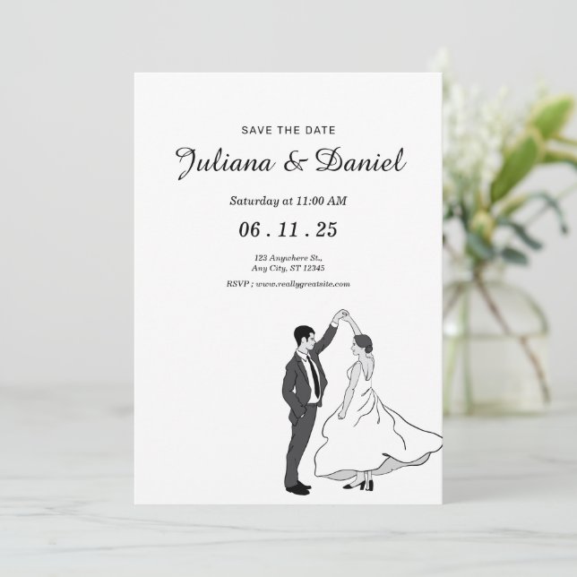 Save the Date Minimalistische Hand Drawn Wedd (Stehend Vorderseite)
