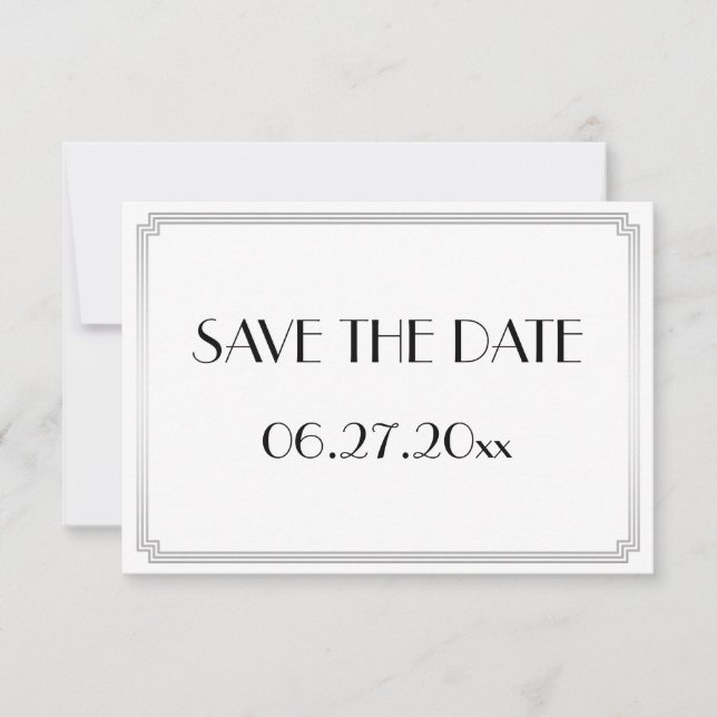 Save The Date Minuscule Gatsby Art Déco Mariage Argent Enregistr (Devant)