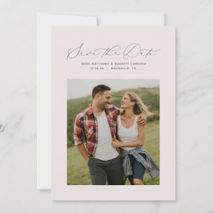 Save The Date Minuscule script rose pâle photo verticale
