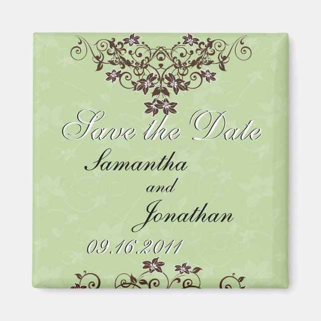 Save the Date Minze Green & Chocolate Brown Magnet (Vorne)