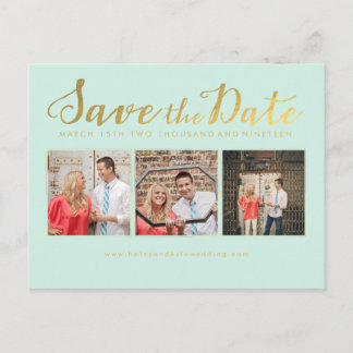 Save the Date Minze Script Typografie Fotokarten Ankündigungspostkarte