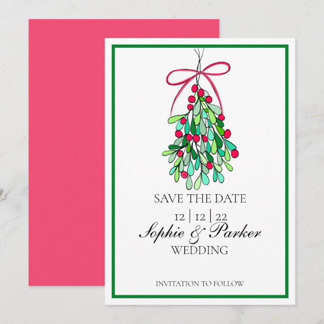 Save The Date Mistletoe Fun Moderne Enregistrer La Date (Devant / Derrière)