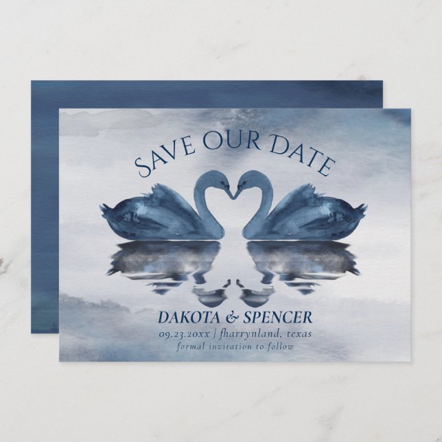 Save The Date Misty Reflections | Dusty Blue Swan Lake Mariage (Devant / Derrière)