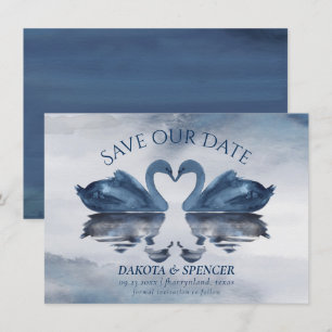 Save The Date Misty Reflections   Dusty Blue Swan Lake Mariage
