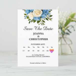 Save the Date mit Blau und Weiß