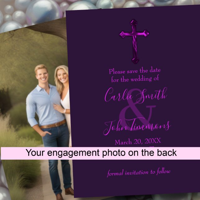 Save the Date mit Cross Lila Monoton Foto (Von Creator hochgeladen)