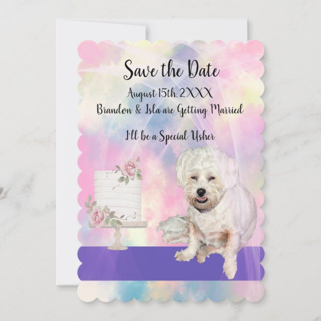 Save the Date mit dem Niedlichen Weißen Hund Einladung (Vorderseite)